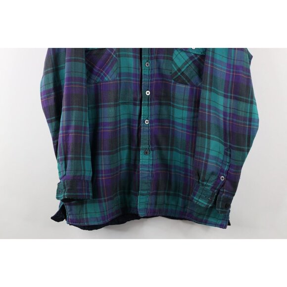 Vintage 90s Streetwear Mens Large Distressed Quilted Flannel Button Shirt Jacket - Picture 3 of 16